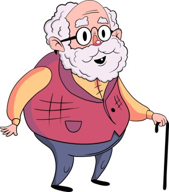 Beyaz arka planda çubukla yaşlı dedemin komik bir çizimi..