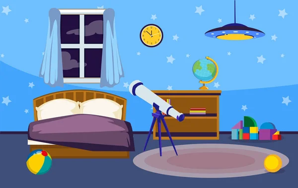 Schöne blaue Schlafzimmer für kleine Jungen Vektor Illustration. — Stockvektor