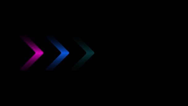 Pink and blue glowing arrows on black background in 4k video. — Stock Video