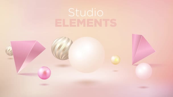 Pink studio background with geometric elements in 4k video. — Stock Video