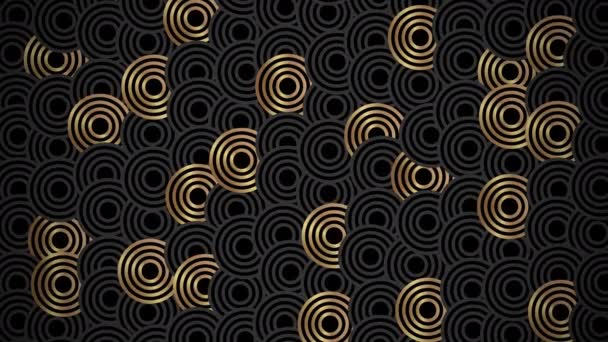 Fondo negro con elementos de diseño de círculo dorado en vídeo 4k. — Vídeo de stock