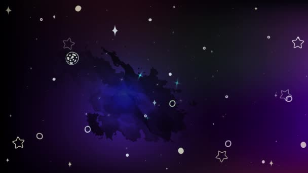 紫色天空背景，4k视频中的耀斑和星星. — 图库视频影像