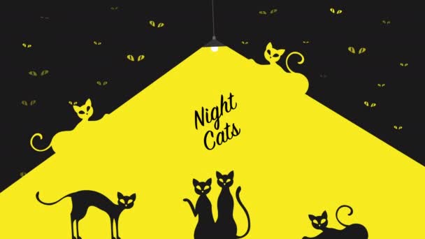 Silhouettes de chats sur fond jaune noir en vidéo 4k. — Video