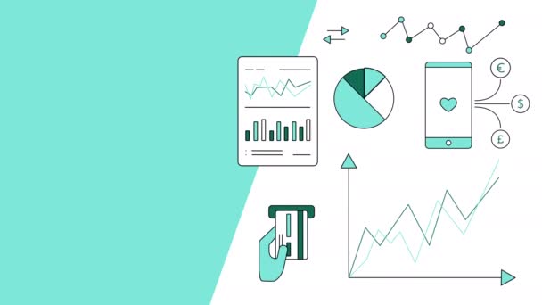 4k video de iconos de financiación de dibujos animados en diseño plano. — Vídeos de Stock