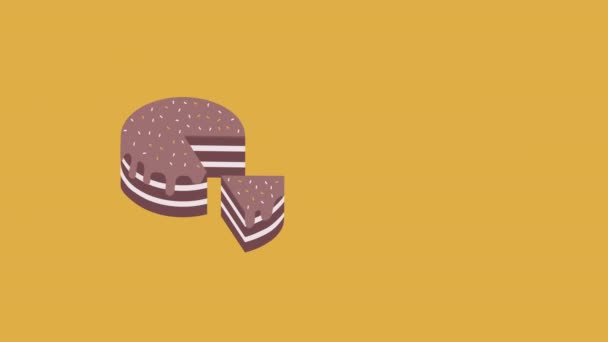 4k Video von Cartoon-Schokoladenkuchen auf orangefarbenem Hintergrund. — Stockvideo