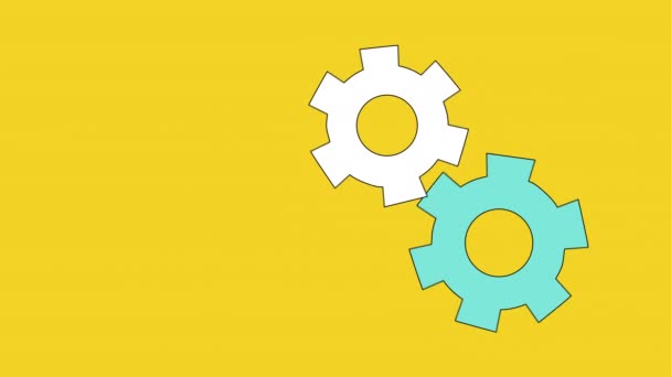 4k video of two colorful gears on yellow background. — Stock Video