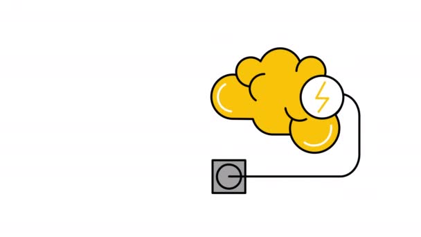 4k video žluté ikony mozku nabíjí ze zásuvky. — Stock video