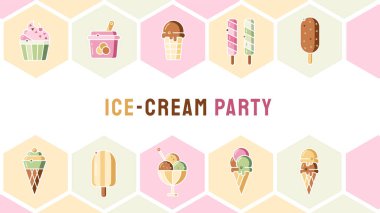 Düz biçimdeki dondurma setinin vektör illüstrasyonu.