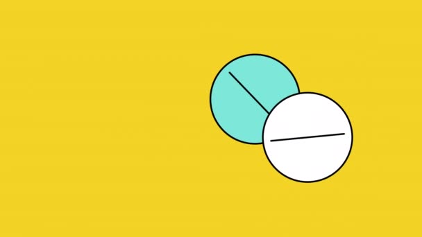 Vidéo 4k de pilules bleues et blanches sur fond jaune. — Video