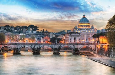 Tiber ve St Peter Bazilikası Vatikan gökkuşağı, Roma ile