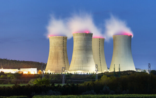 Nuclear power plant by night