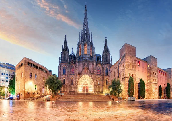 Gótikus Barcelona katedrális éjjel, Spanyolország — Stock Fotó
