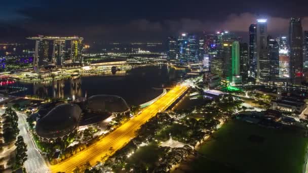 Singapur Distrito Negocios Ciudad Por Noche Asia Time Lapse Vista — Vídeos de Stock