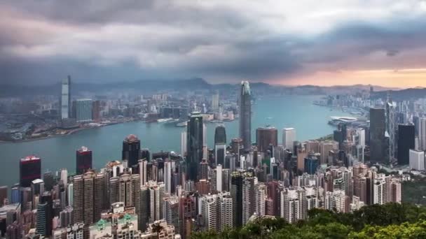 Hong Kong Vedere Răsărit Soare Vârful Victoria Time Lapse — Videoclip de stoc