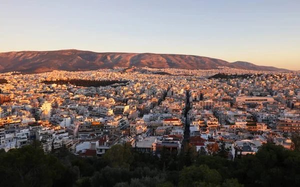 Афинский Горизонт Восходе Солнца Акрополиса Греция — стоковое фото