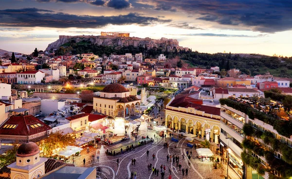 Aten Skyline Med Akropolis Natten Grekland — Stockfoto