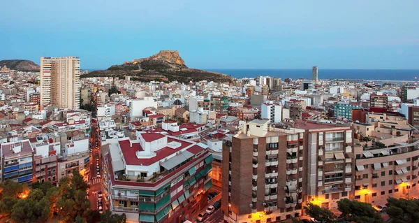 Španělsko Alicante Středomořské Město Panorama Noci — Stock fotografie