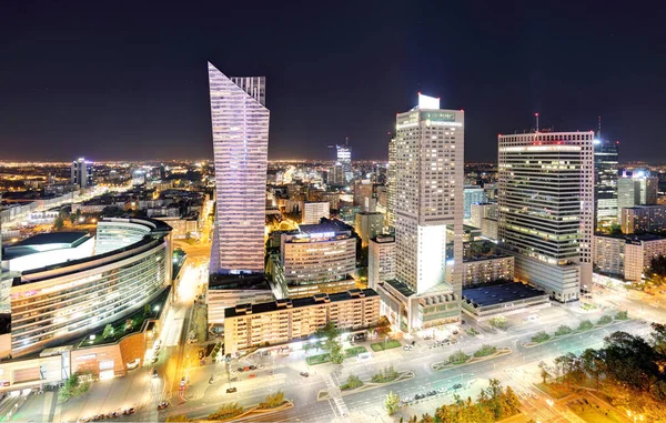 Warszawa Centrum Soluppgång Antenn Utsikt Polen — Stockfoto