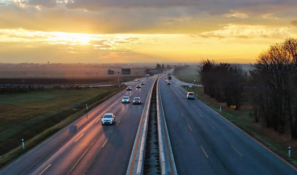 Highway Transportation Cars Sunset Traffic — Stock Photo, Image