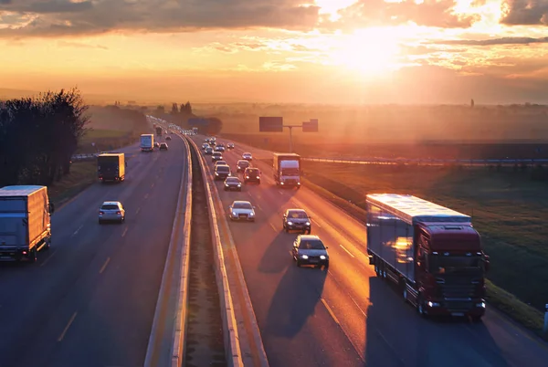 Logistik Och Transport Motorvägstransporter Trafiksäkerhet — Stockfoto