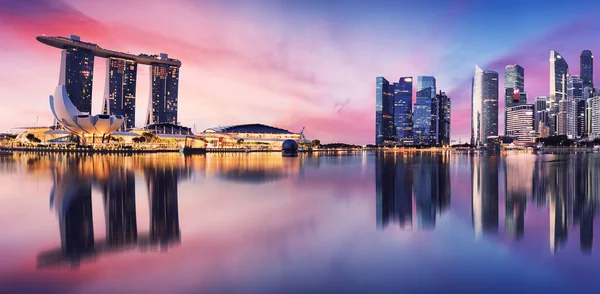 Σινγκαπούρη Πόλη Ορίζοντα Νύχτα — Φωτογραφία Αρχείου