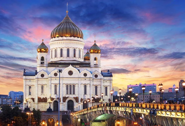 Moscou Catedral Cristo Salvador Pôr Sol Rússia — Fotografia de Stock