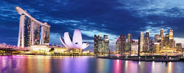 Singapore Skyline Nachts Marina Baai — Stockfoto