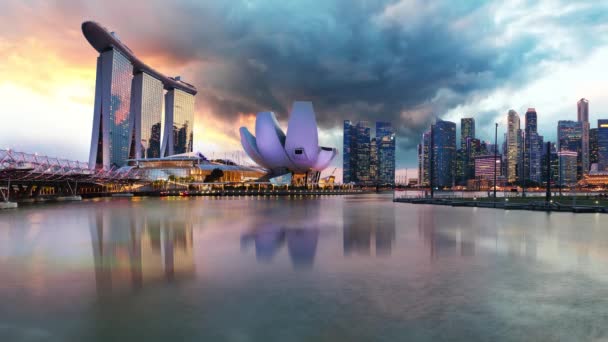 Singapore City Skyline Dramatic Sunrise Time Lapse — Stock Video