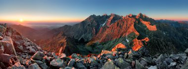 Mountain sunset panorama from peak clipart