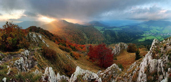 Countryside with forest and hill at fall