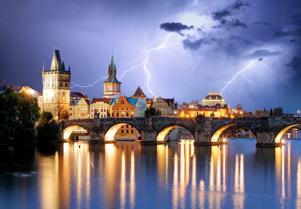 Prague bridge at storm — Stock Photo, Image