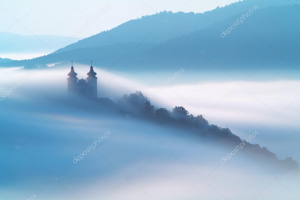 Calvary over clouds in Banska Stiavnica, Slovakia