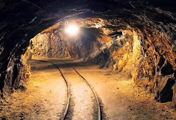 Mine gold underground tunnel railroad — Stock Photo, Image