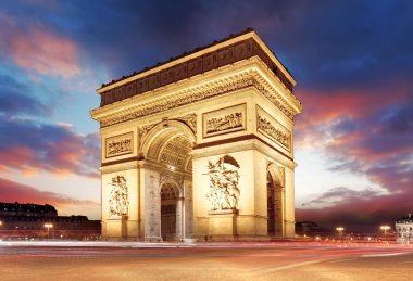 Paris, ünlü arc de triumph akşam, Fransa