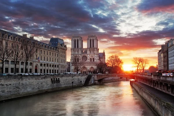 Notre Dame Cathedral at sunrise in Paris, France — Stock Photo, Image