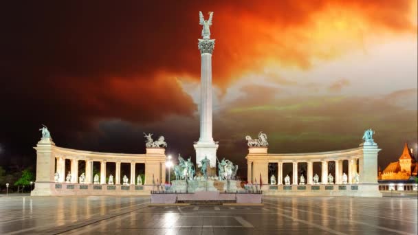 Heroes Square in Boedapest, Hongarije, time-lapse — Stockvideo