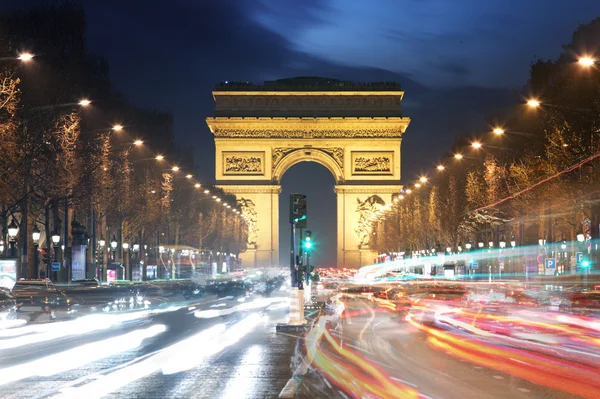 Arc De Triomphe and light trails, Paris — Stock Photo, Image