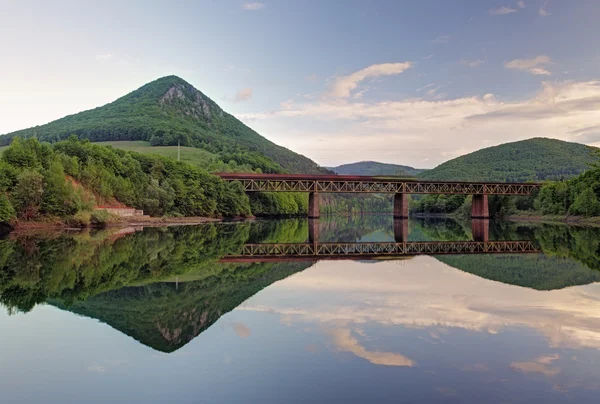 Lake forest reflectie, Ruzin dam, Slowakije — Stockfoto