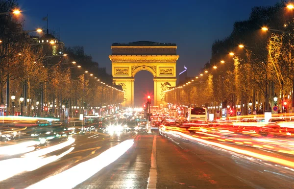 Arc De Triomphe and light trails, Paris — Stock Photo, Image