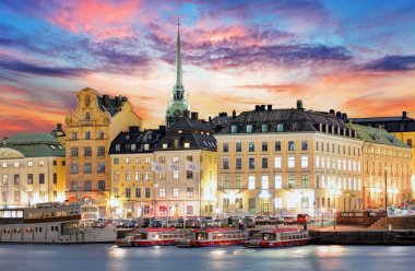 Stockholm, İsveç gün batımında