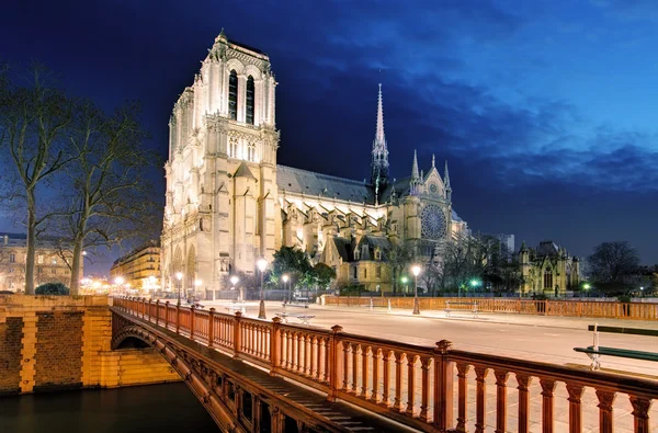 Notre dame kathedraal in de schemering in Parijs, Frankrijk — Stockfoto