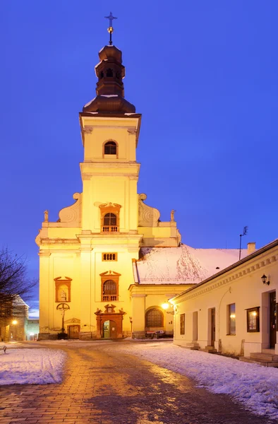 St Jakobs kyrka på natten, Trnava — Stockfoto