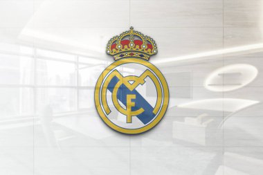 Parlak iş duvarı dokusunda gerçek Madrid kulübü.