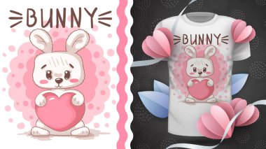 Tişört için kalp fikri olan tavşan..
