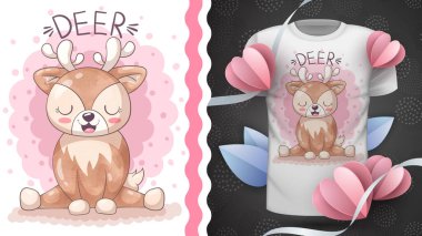 Tuhaf suluboya geyik - baskı tişörtü fikri