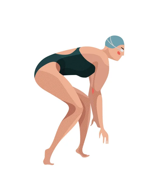 Illustration Woman Swimmer Green Swimsuit Goggle Swimming Hat Ready Jump — Stock Photo, Image