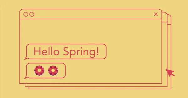 Hallo Frühling Zeichen Webbrowser Fenster Internet Konzept Geschenkidee Feiertags Hintergrund Stockbild