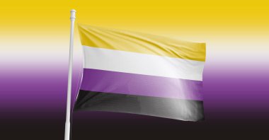 İkili Gurur Olmayan Bayrak. Çıkıyorum. - Kutlama. Festival ve geçit töreni. Modern minimal tasarım. LGBT sembolü. Homofobiyi bırak. İnsan hakları ve hoşgörü. Aşk konsepti. 3D görüntüleme. Biseksüel