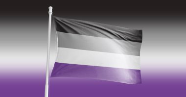 Aexual Pride bayrağı. Çıkıyorum. - Kutlama. Festival ve geçit töreni. Modern minimal tasarım. LGBT sembolü. Homofobiyi bırak. İnsan hakları ve hoşgörü. Aşk konsepti. 3D görüntüleme. Cinsellik