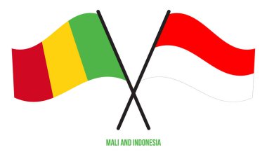 Mali ve Endonezya Bayrakları Çapraz ve Sallanan Düz Tarz. Resmi Orantı. Renkleri Düzelt.